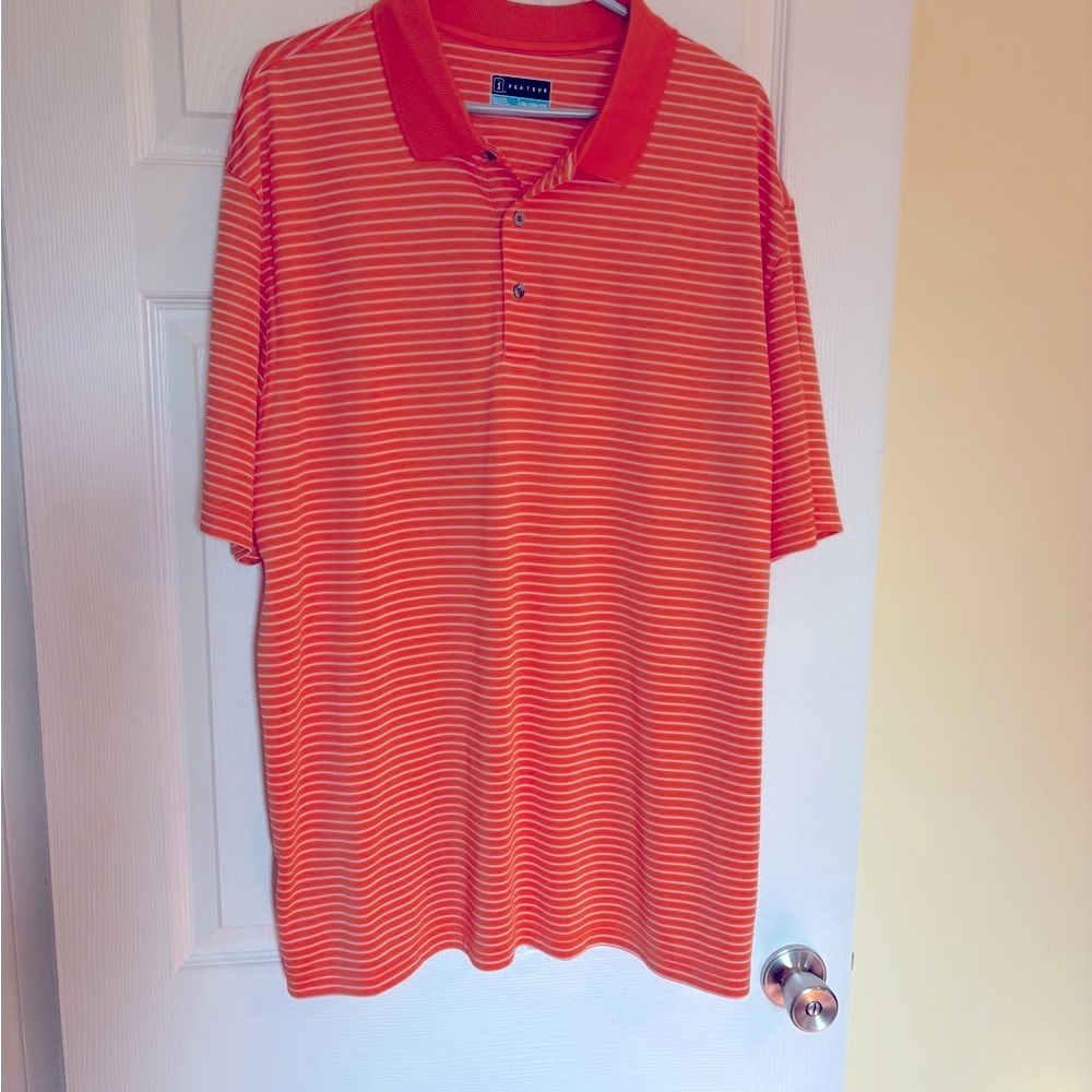 PGA Tour Men's Orange Striped Polo Shirt